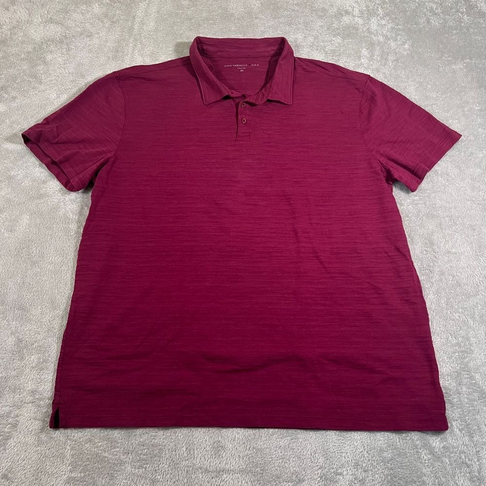 John Varvatos USA Polo Shirt Mens XXL Burgundy Textured Stripe Classic Summer